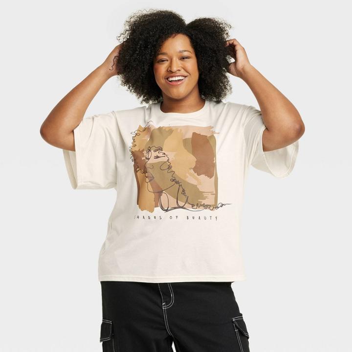 Modern Lux Women's Plus Size Shades Of Beauty Short Sleeve Graphic T-shirt - Beige