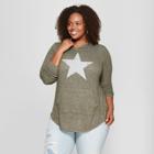 Women's Plus Size Star Hooded Graphic Sweatshirt - Grayson Threads (juniors') Green