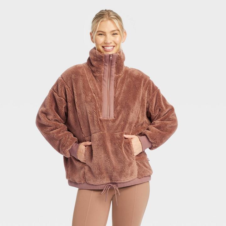 Women's Sherpa 1/2 Zip Pullover - Joylab Brown