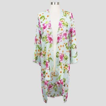 Sylvia Alexander Women's Floral Print Hibiscus Kimono Jacket - Mint (green)