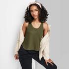 Women's Button Placket Waffle Tank Top - Wild Fable Olive Green