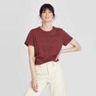 Women's Slim Fit Short Sleeve Cuff T-shirt - A New Day Burgundy Xs, Women's, Red