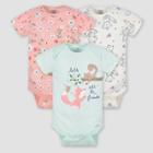 Gerber Baby 3pk Fox Short Sleeve Onesies - Orange/white/light Blue Newborn