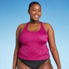 Women's Plus Size Cross Back Tankini Top - All In Motion Cranberry Dot