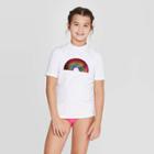 Petitegirls' Rainbow Flip Sequin Short Sleeve Rash Guard - Art Class White