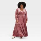 Women's Plus Size Long Sleeve Velvet A-line Dress - Knox Rose Rose Pink
