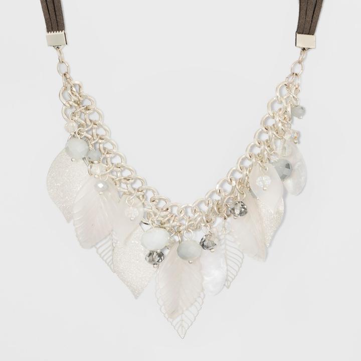 Suede, Leaves, And Glitzy Necklace - A New Day Gray/silver