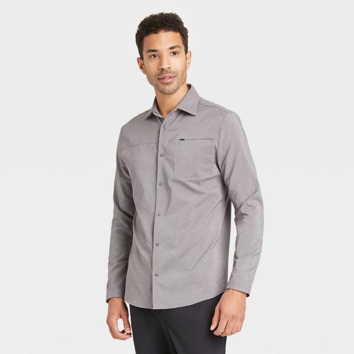 Men's Long Sleeve Button-up T-shirt - All In Motion Dark Gray