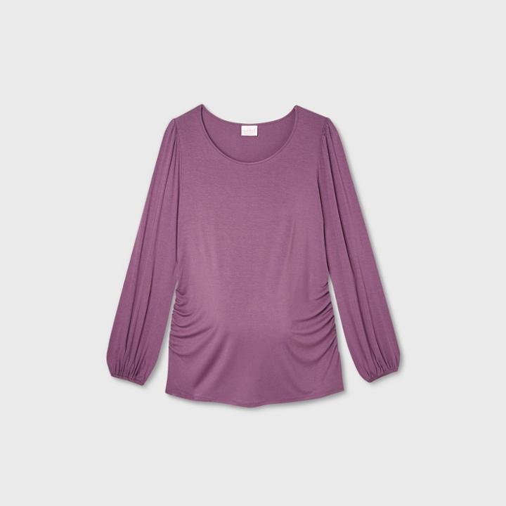 Maternity Long Sleeve Blouson Fitted Knit Top - Isabel Maternity By Ingrid & Isabel Purple