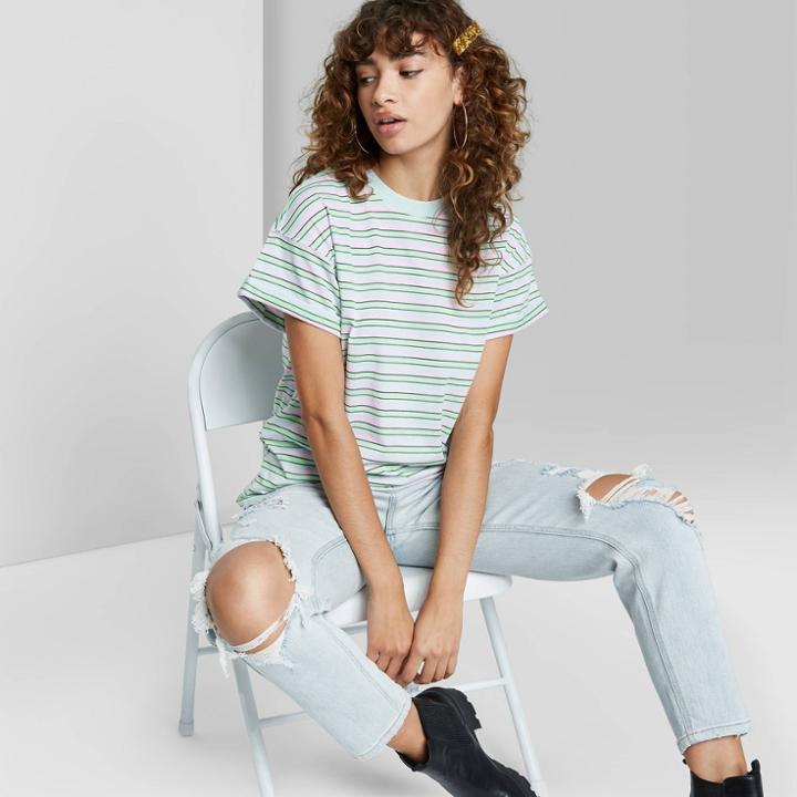 Women's Short Sleeve T-shirt - Wild Fable Green/pink