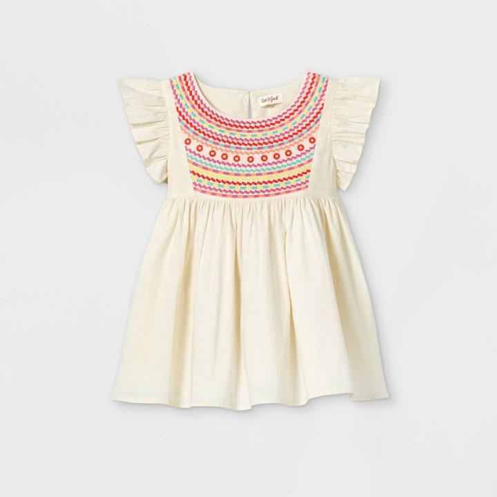 Girls' Embroidered Short Sleeve Woven Top - Cat & Jack Cream