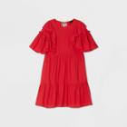 Women's Bell Short Sleeve Silky Ruffle Dress - Who What Wear Red