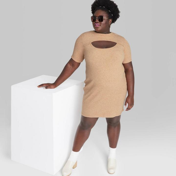 Women's Plus Size Short Sleeve Cut Out Sweater Dress - Wild Fable