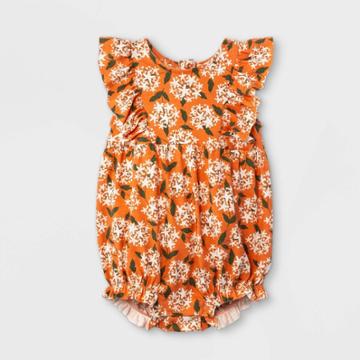 Baby Girls' Floral Knit Romper - Cat & Jack Newborn, Ivory/green/orange