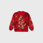 33 Degrees Women's Plus Size Flamingo Christmas Tree Graphic Pullover Sweater - Red