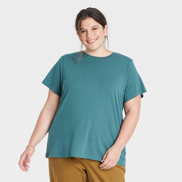 Women's Plus Size Short Sleeve Casual T-shirt - A New Day Burgundy