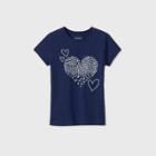Girls' Short Sleeve Glitter Hearts Graphic T-shirt - Cat & Jack Navy