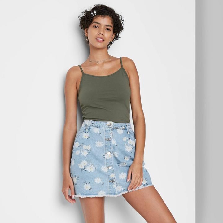 Women's Slim Fit Cropped Cami Tank Top - Wild Fable Olive Green