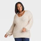 Women's Plus Size Chenille V-neck Pullover Sweater - Ava & Viv Cream X, Ivory
