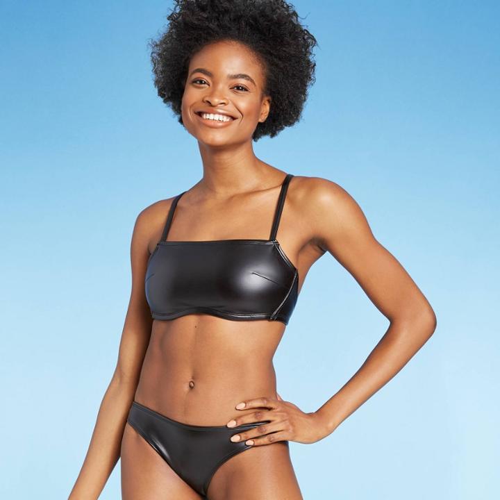Juniors' Faux Leather Look Bralette Bikini Top - Xhilaration Black D/dd Cup