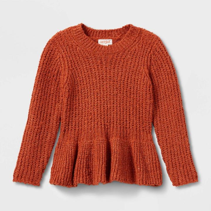 Toddler Girls' Solid Peplum Sweater - Cat & Jack Orange