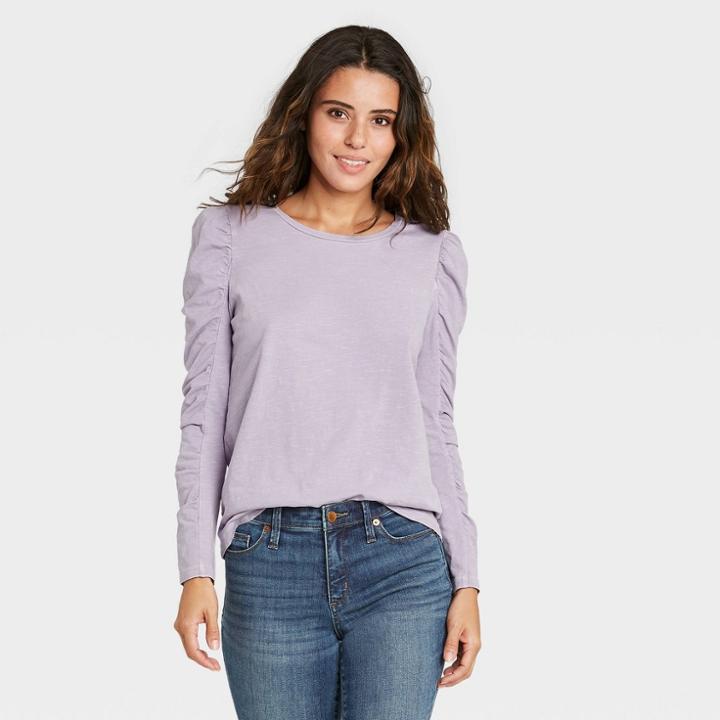 Women's Long Sleeve Ruched T-shirt - Universal Thread Violet