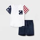 Toddler Boys' Adaptive 2pc Americana Flag Short Sleeve T-shirt And French Terry Pull-on Shorts Set - Cat & Jack White