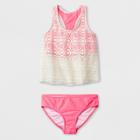 Malibu Dream Girl Girls' Effervescent Crochet Tankini Set - Pink