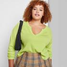 Women's Plus Size Long Sleeve V-neck Waffle Boxy T-shirt - Wild Fable