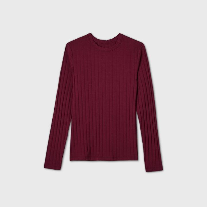 Women's Long Sleeve Wide Rib T-shirt - A New Day Burgundy