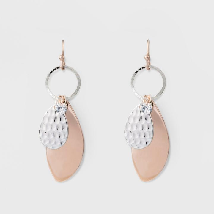 Textured Drop & Metal Leaf Fish Hooks Earrings - A New Day Rose Gold