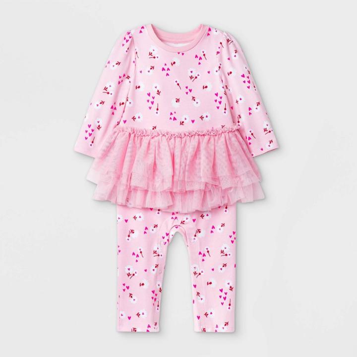 Baby Girls' Floral Back-up Tutu Romper - Cat & Jack Pink Newborn