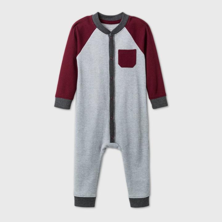 Baby Boys' Thermal Raglan Romper - Cat & Jack Gray Newborn