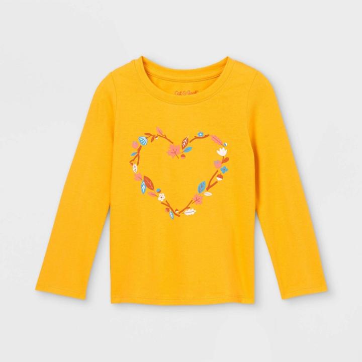 Toddler Girls' Floral Heart Long Sleeve Graphic T-shirt - Cat & Jack Mustard