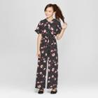 Girls' All Over Flower Print Jumpsuit - Art Class Black