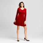 Women's Velvet Scoop Neck Fit & Flare Dress - Alison Andrews Red