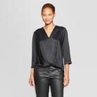 Women's Long Sleeve V-neck Wrap Blouse - Prologue Black