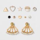 Front And Back, Geometric Shape Studs Mismatched Earring Set 6ct - Wild Fable,