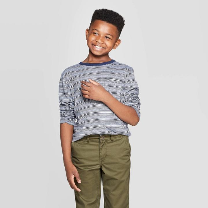 Boys' Long Sleeve Striped T-shirt - Cat & Jack Blue/white