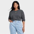 Women's Plus Size Long Sleeve Varsity T-shirt - Universal Thread Dark Gray