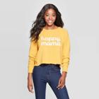 Grayson Threads Women's Happy Mama Long Sleeve Cropped Graphic Sweatshirt (juniors') - Yellow M,