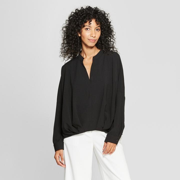 Women's Long Sleeve Tuck Detail Blouse - Prologue Black