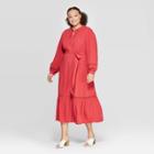 Women's Plus Size V-neck Full Sleeve Trim Maxi Dress - Who What Wear Cardinal Red