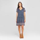 Women's Floral Print 3/4 Sleeve V-neck Shift Midi Dress - Knox Rose Blue