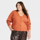 Women's Plus Size Fine Gauge Ribbed Cardigan - A New Day Rust