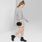 Women's Long Sleeve Crewneck Waffle Cropped Top - Wild Fable Heather Gray