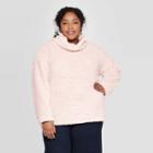 Women's Plus Size Long Sleeve Turtleneck Sherpa Pullover - A New Day Light Pink