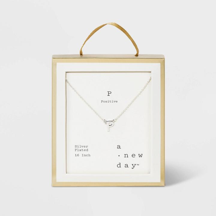 Silver Plated Initial P Necklace - A New Day