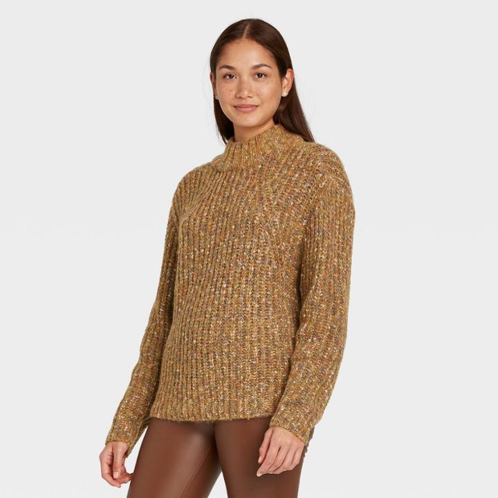Women's Mock Turtleneck Pullover Sweater - A New Day Green