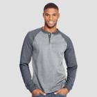 Hanes Men's Big & Tall Long Sleeve Raglan Beefy Henley Shirt - Gray